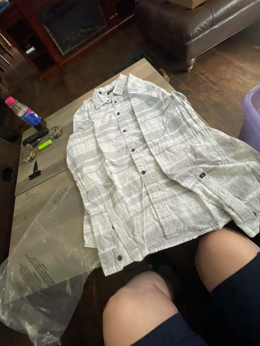 #A216 Buffalo David Bitton Men's Gray White Striped Button Down Shirt Size L